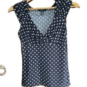 Chaps Navy Blue Polka Dot Tank, Size Small